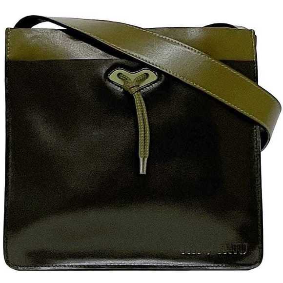 Miu Miu Handbags - Miu Miu Khaki Black Bag Leather Green Shoulder Madras Shoulder Bag